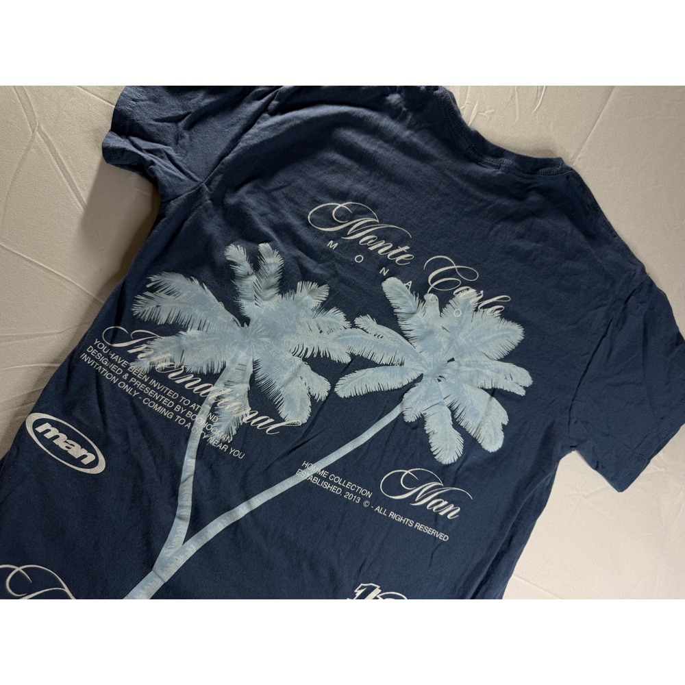 Oversized Tonal Palm Graphic T-Shirt Mens XS‎ Dusty Blue Cotton NWOT boohooMAN
